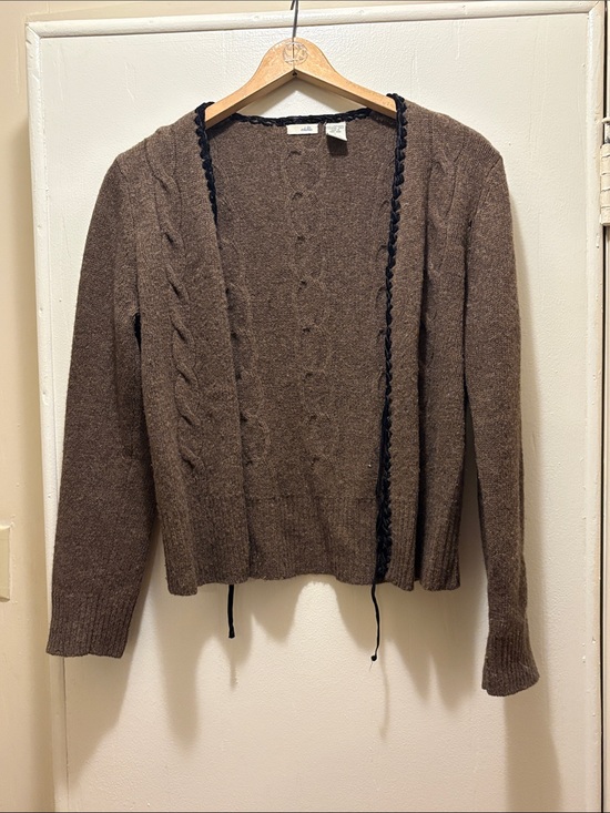 Odille Sweaters - Odille Brown Black Cable-Knit Velvet Women's Cardigan Sweater